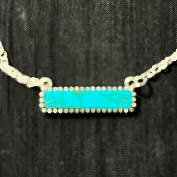 Unbranded Necklace Southwest Western Faux Turquoise Pendant Silver Tone Bar - Picture 2 of 3